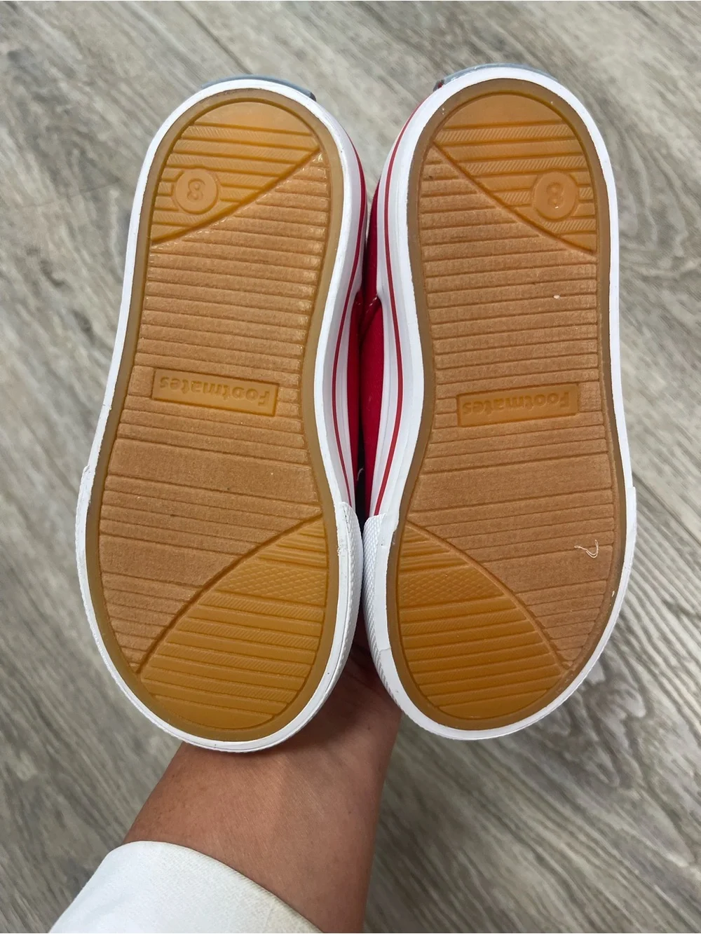 FootMates Red Canvas T-Strap Sneakers with White Soles